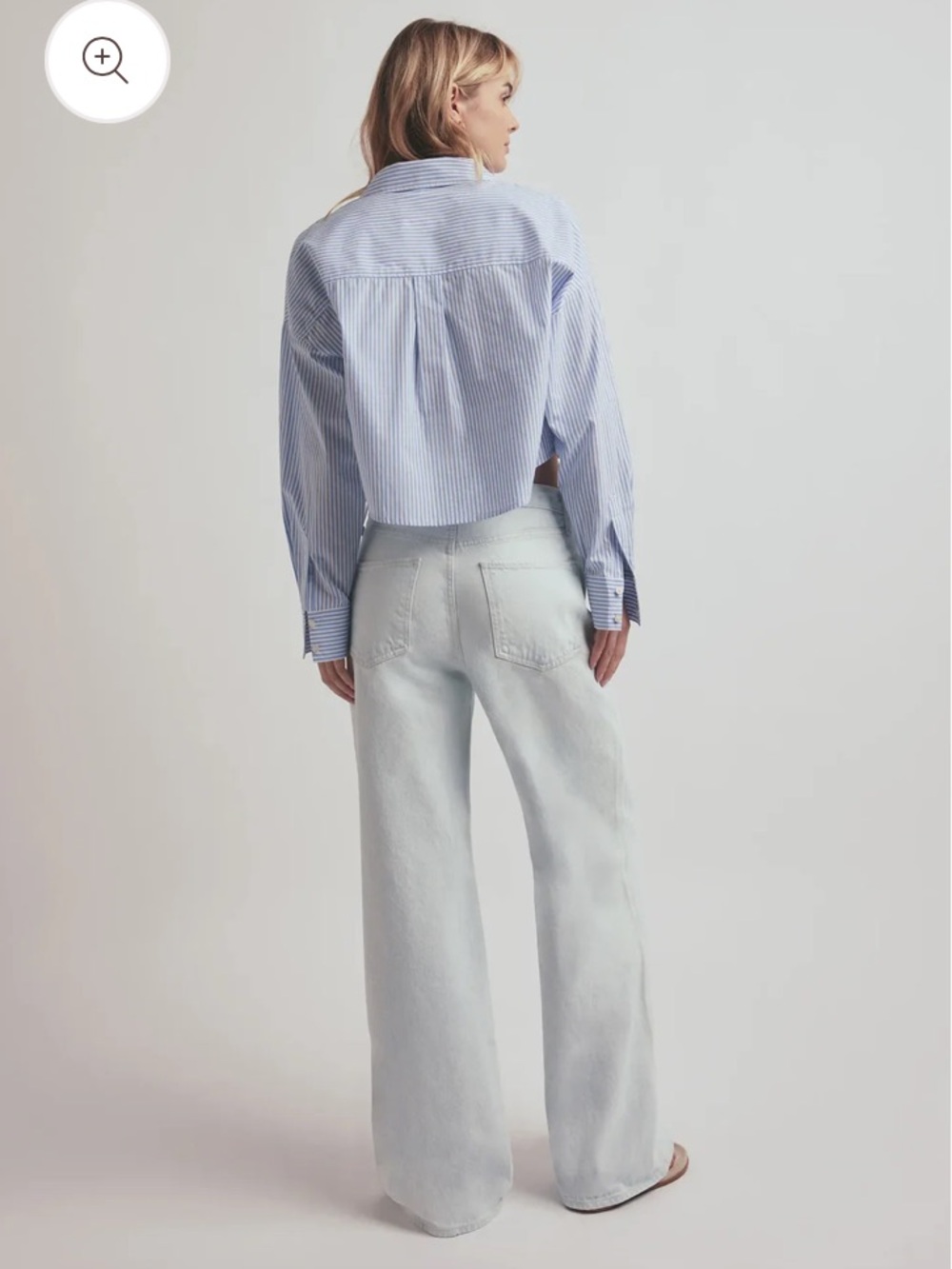 Favorite Daughter The Crop Ex-Boyfriend Button Down Top in Blue Stripe Medium - Picture 2 of 6